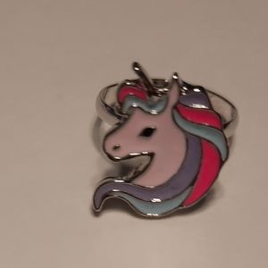 Girls Silver-Tone Pink Unicorn Ring